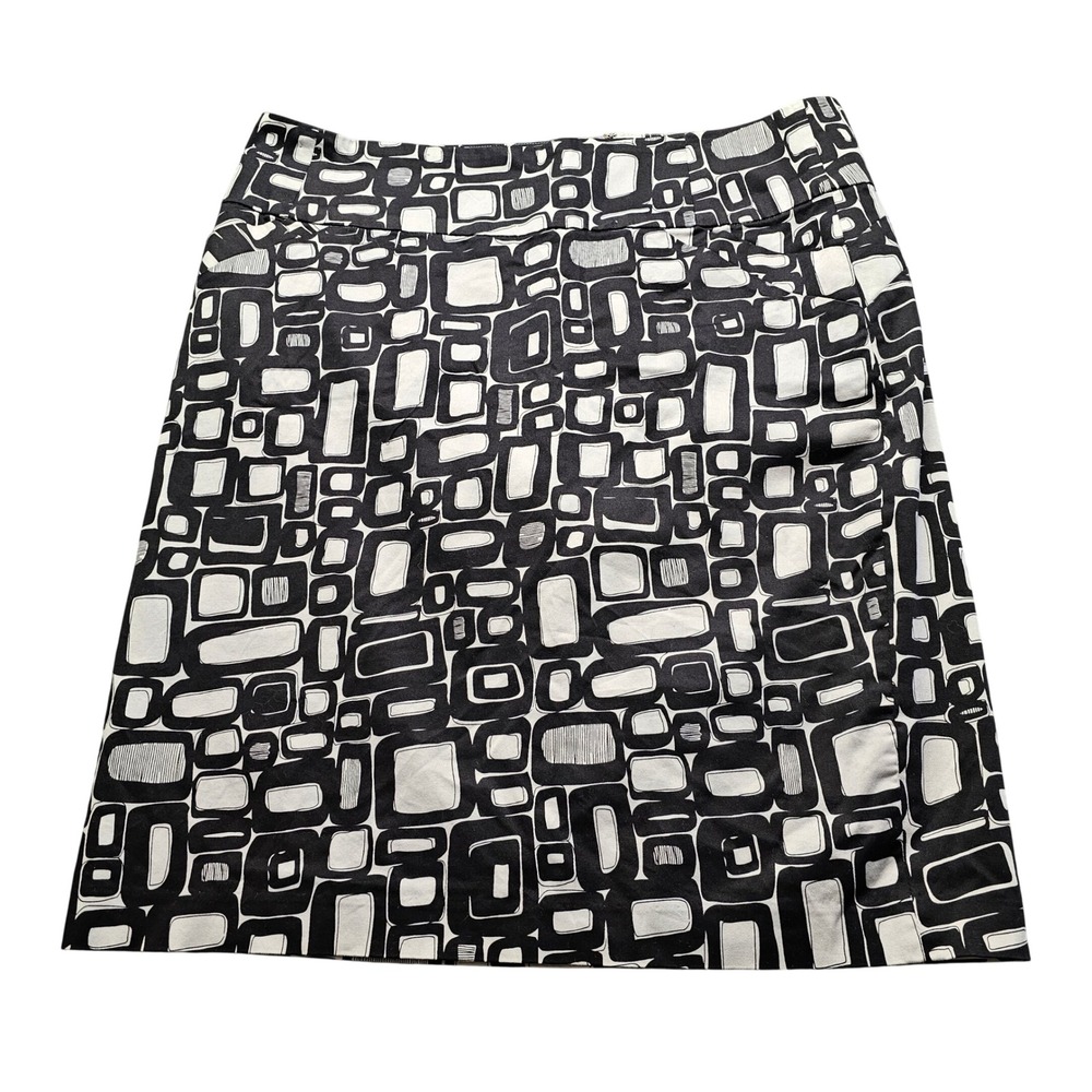 Calvin Klein Geometric Square Print A-Line Skirt Womens 16 Black White Career